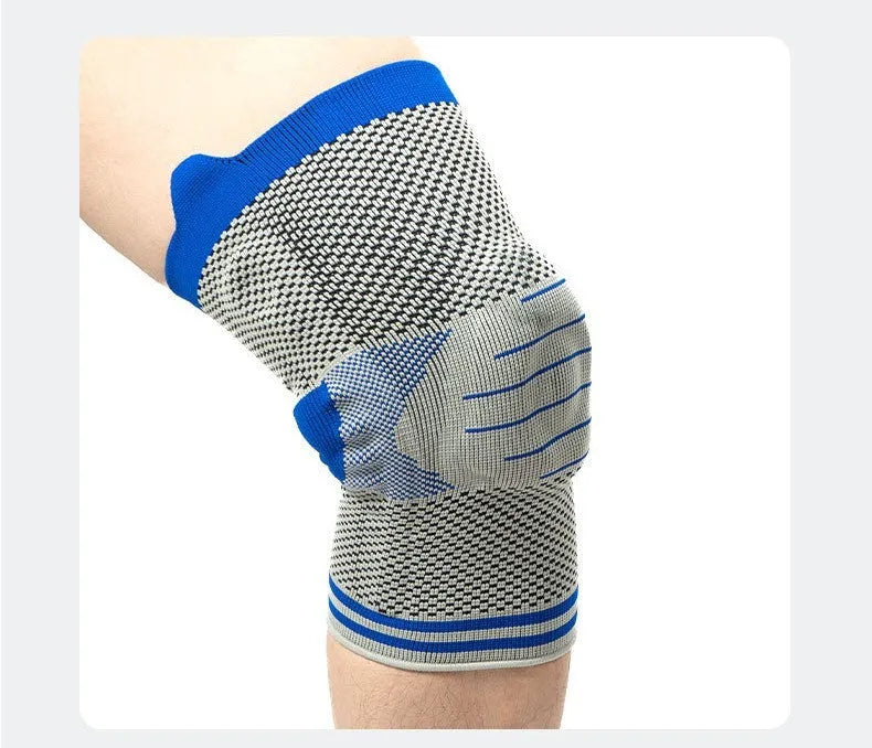 Cotton knee pads with silicone shock absorber in black and blue colour combination
