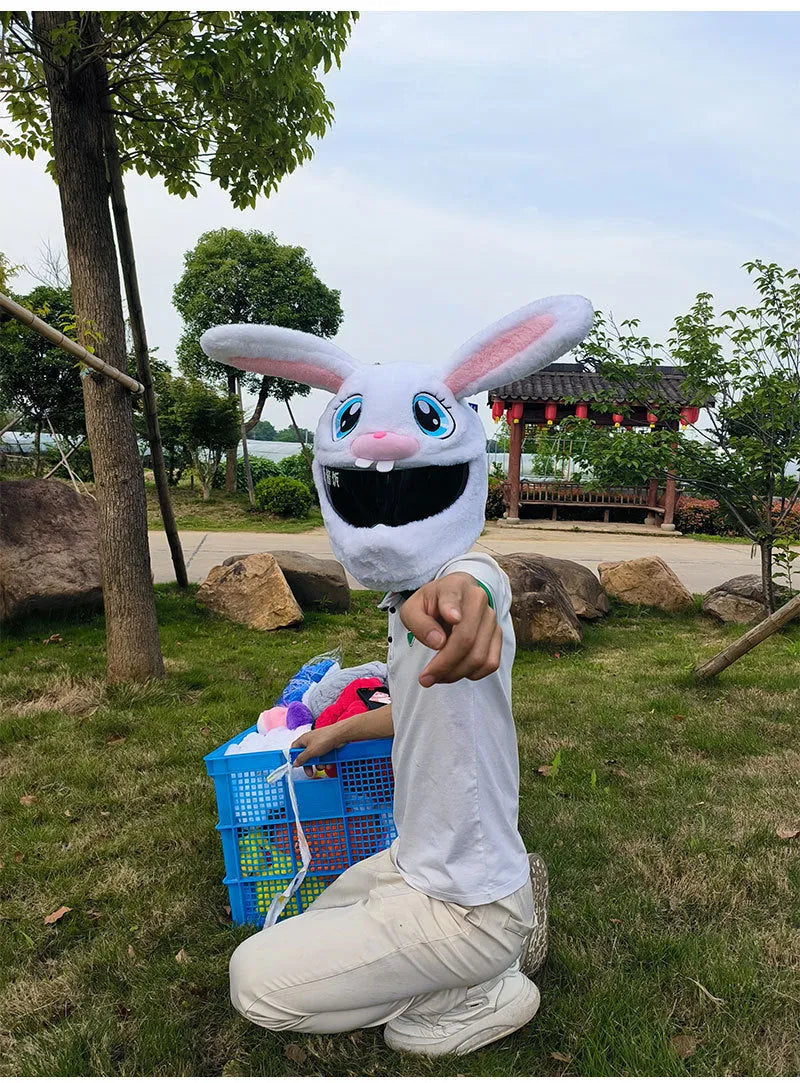 White decorative rabbit head helmet cover for electric motorcycles with long ears