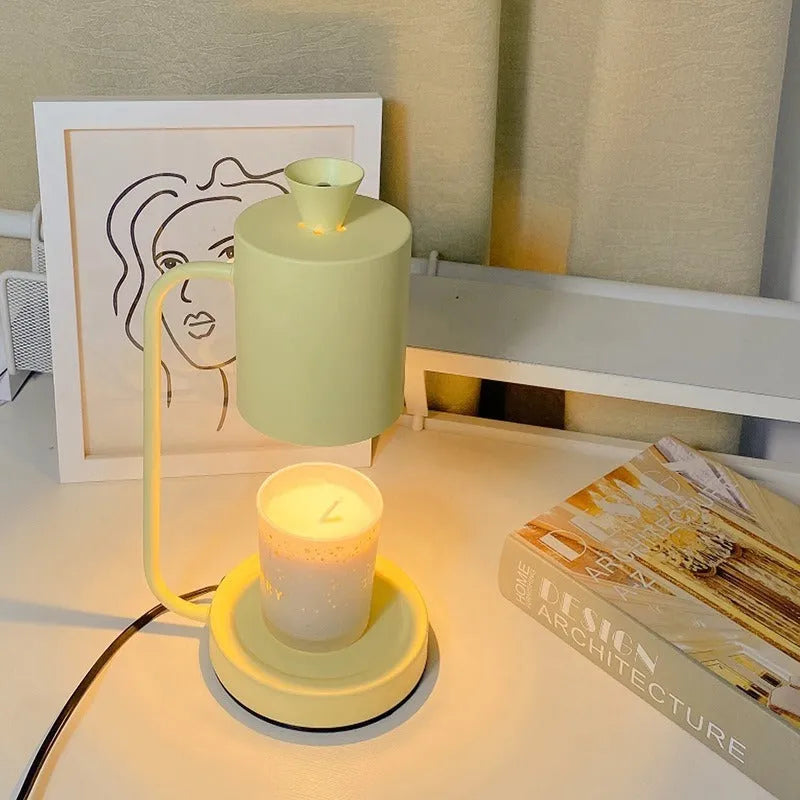 White European-style aromatherapy wax lamp with a dimmer switch on a steel holder.