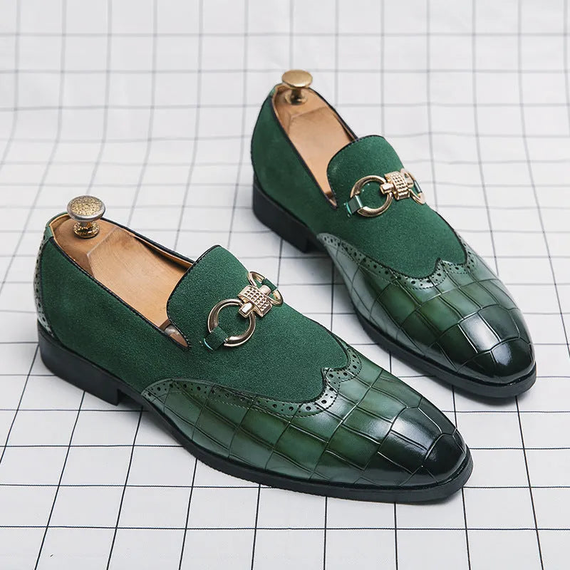 Men's black pointed toe Korean style business casual shoes with artificial PU upper and rubber sole
