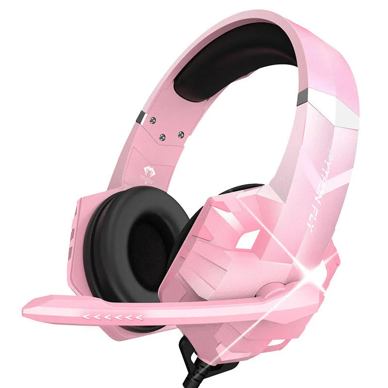 Wired gaming headset with microphone and breathing light in multiple colour options