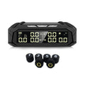 Solar-powered external tyre pressure monitor with colour screen for six-wheel trucks and RVs.