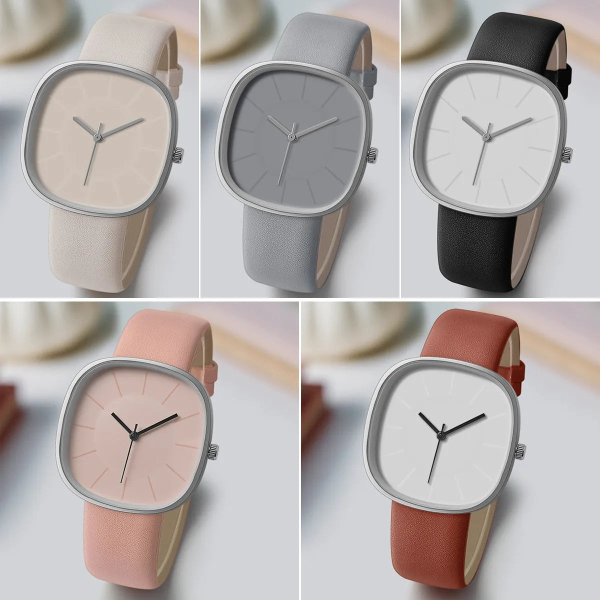 Square silicone strap watch, 10mm thick, organic glass mirror, stainless steel bottom, pin buckle, five colours