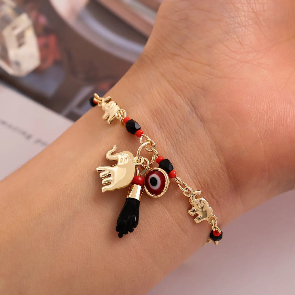 Gold electroplated copper elephant bracelet with geometric shape, cartoon vacation style, adult and child sizes