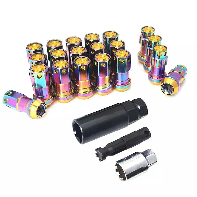 Aluminium alloy wheel hub nut with flat head design in selected colour option