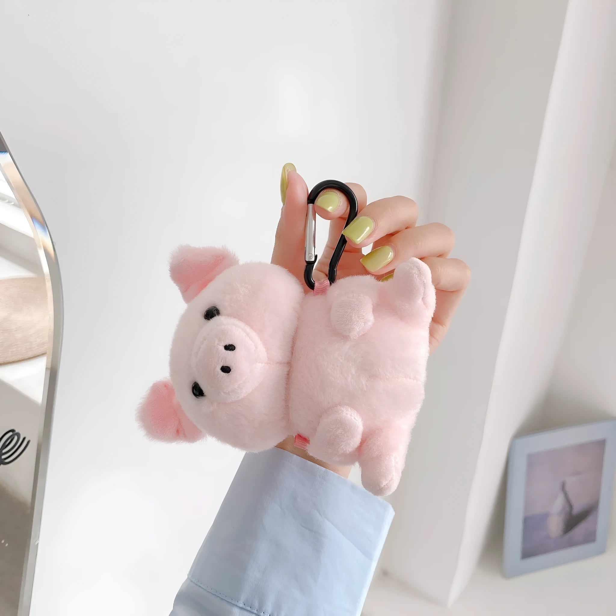 Pink pig cartoon plush PC back cover case for Apple AirPods 1 2 earphone charging case