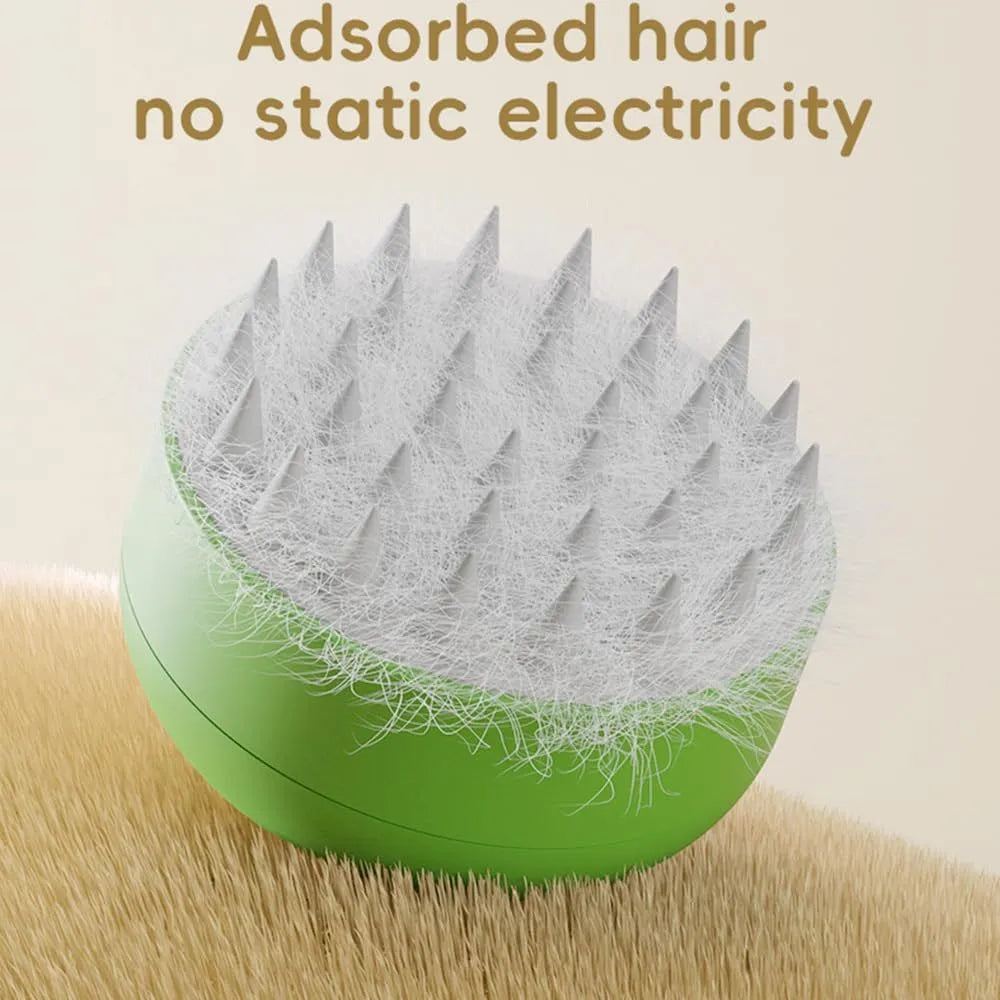 Green and yellow rechargeable 3-in-1 silicone steam brush for grooming cats and dogs.