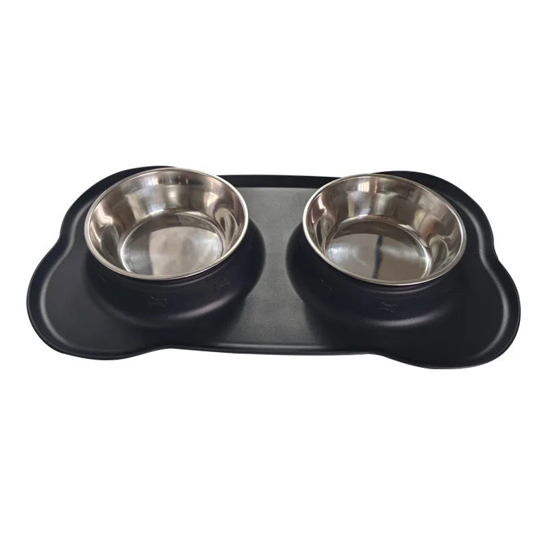 Large double dog bowl silicone mat set in chosen colour with stainless steel bowls