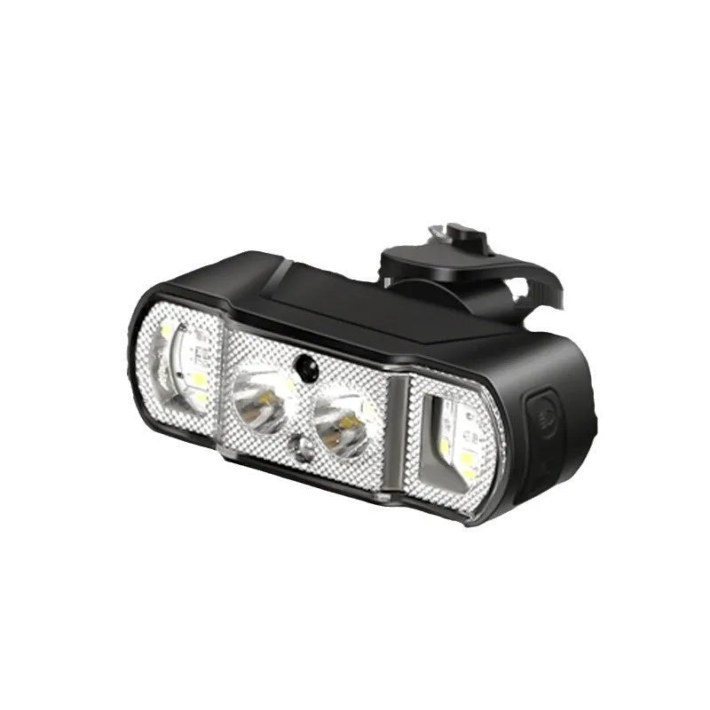 Black bicycle headlight with wave induction control and 350 lumen LED for mountain and road cycling