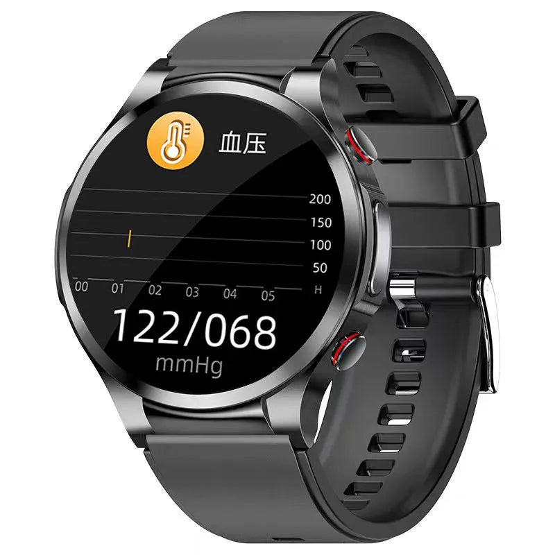 Black and white smart watch with TFT screen, blood pressure and heart rate monitoring, charger and strap included