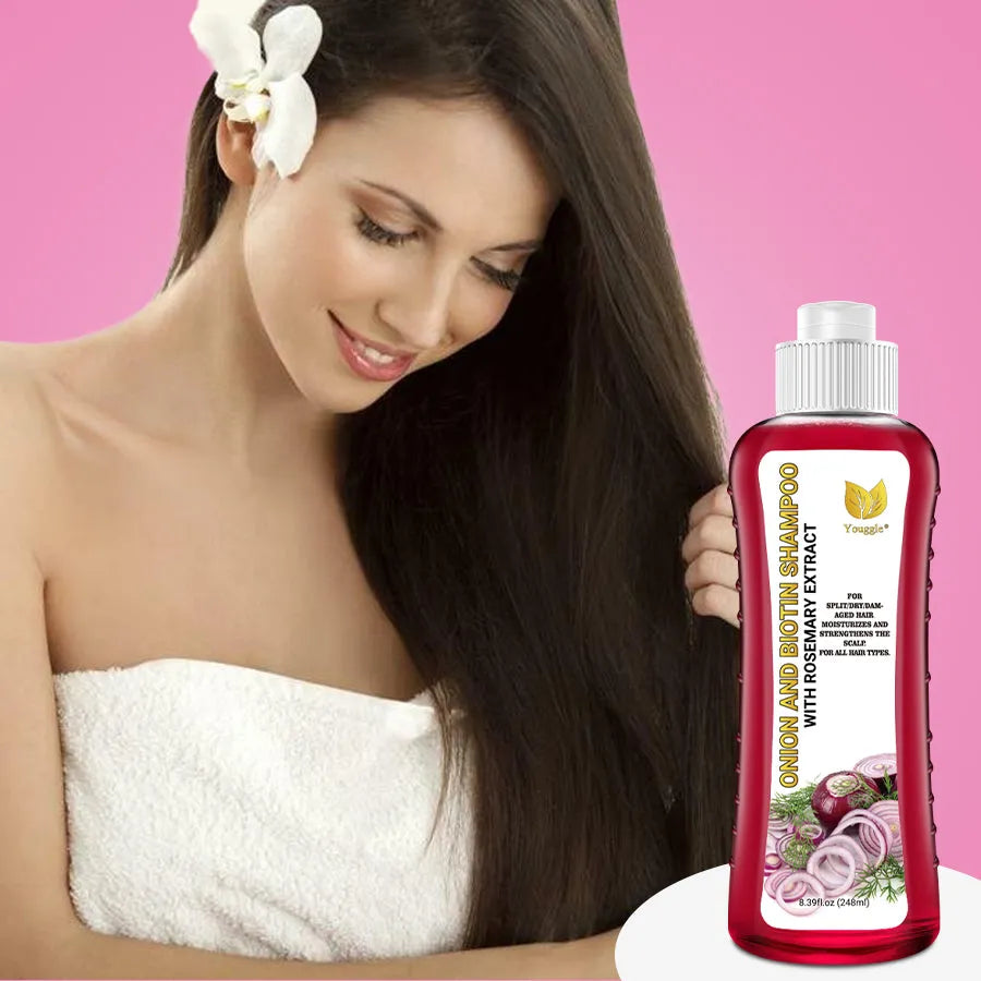 248ml bottle of anti-hair loss shampoo with red onion and biotin for strengthening thinning hair