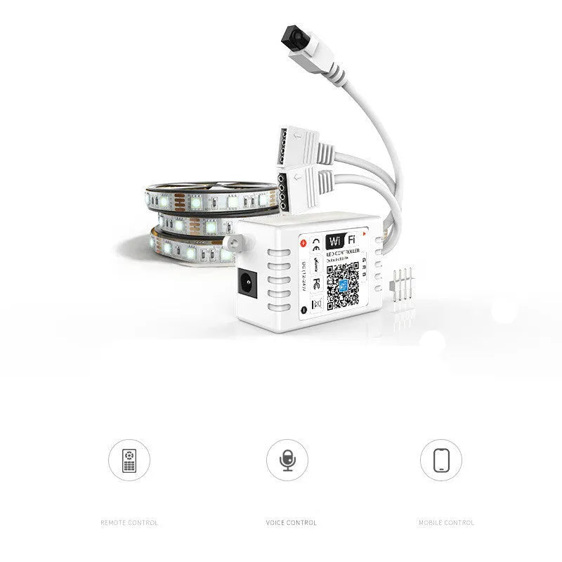 RGB LED light strip with 24-key WiFi controller, 2835 or 5050 LEDs, 5m to 20m lengths, non-waterproof