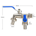 Double water outlet zinc alloy garden tap nozzle, 1/2 inch, black plated finish, in black, red, yellow, blue, or green