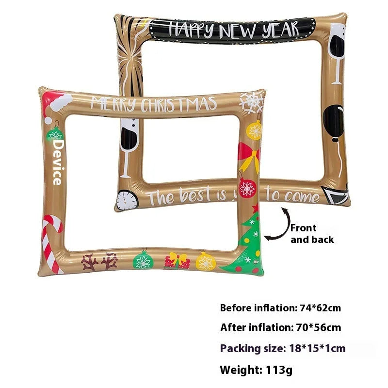 Red and white Christmas-themed inflatable photo frame made from PVC material.