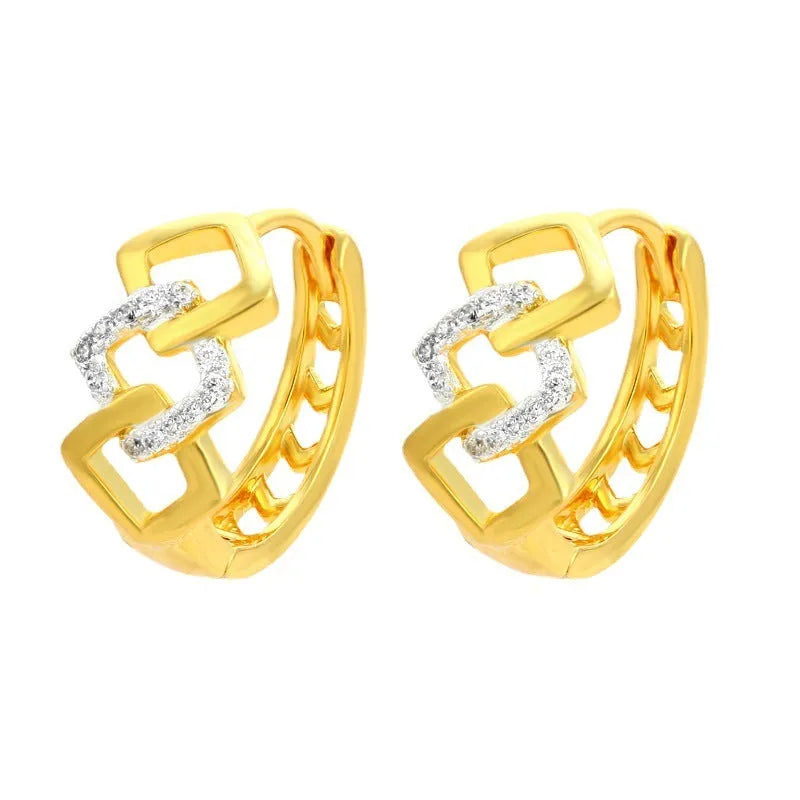 Geometric hollow out gold electroplated alloy earrings with simple ear clip style