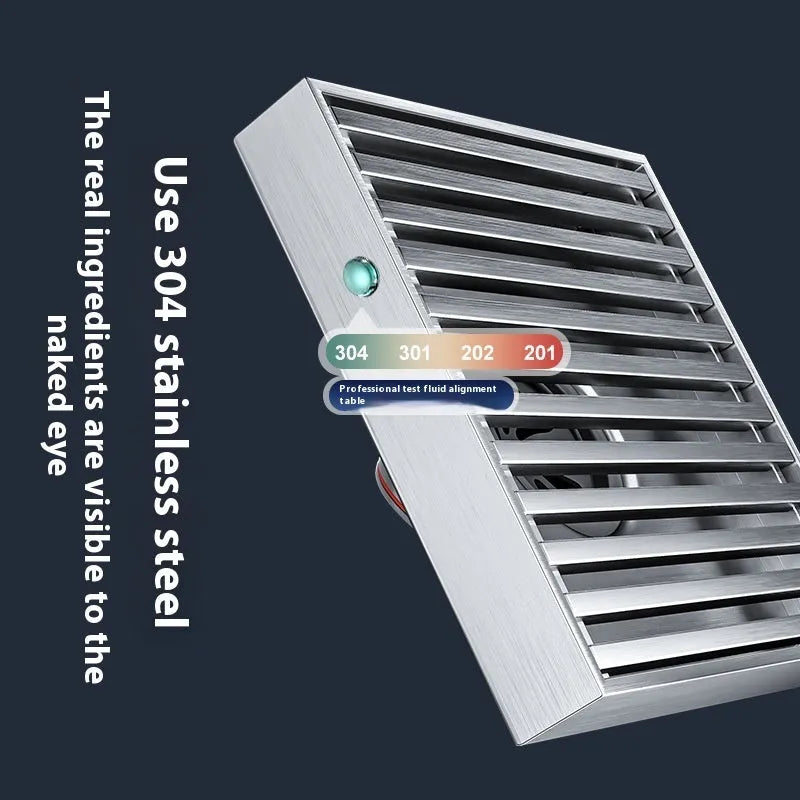 304 stainless steel courtyard floor drain with gun grey ABS plastic core, measuring 15x15 cm.