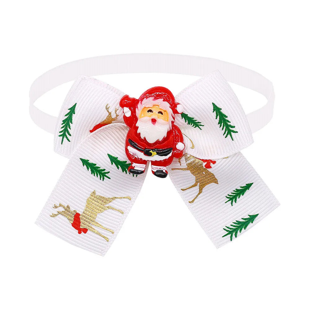 Red and green polyester Christmas pet bow tie in British style on a white background