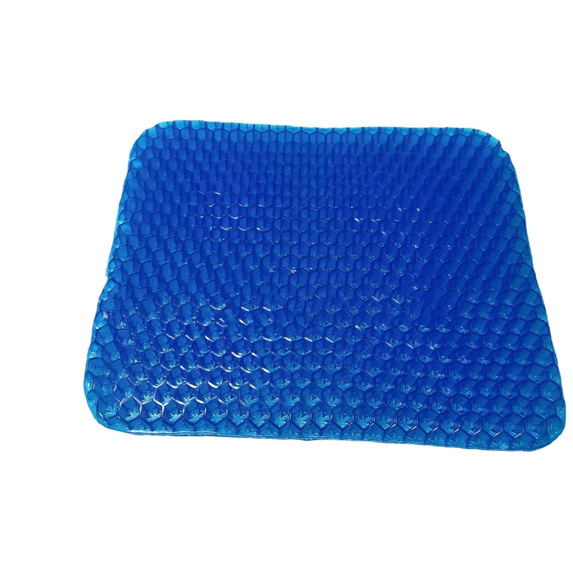 Blue breathable honeycomb gel seat cushion with double-thick construction showing removable cover