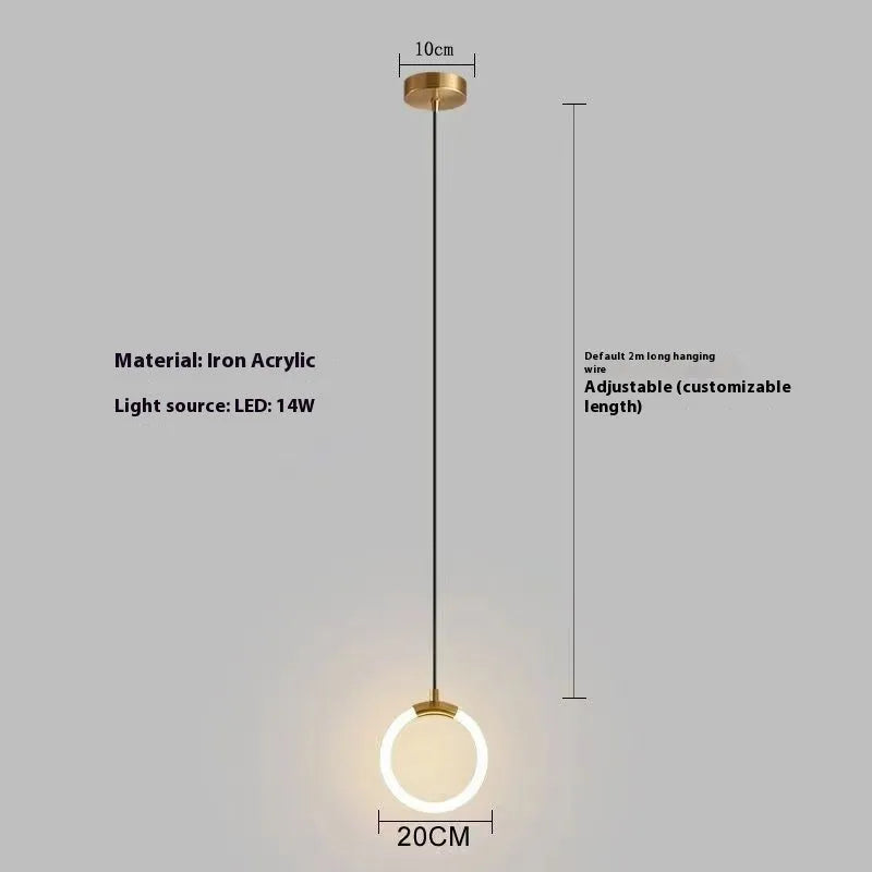 Modern Nordic style U-shaped metal pendant light with a long 200cm drop, ideal for bedside lighting.