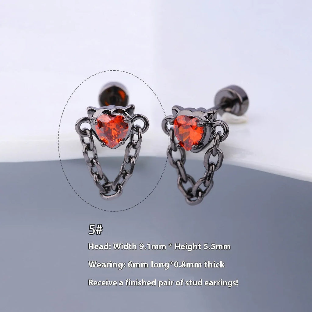 316L stainless steel Halloween drop earrings with real gold plating, skull and devil eye design, 6cm length, unisex