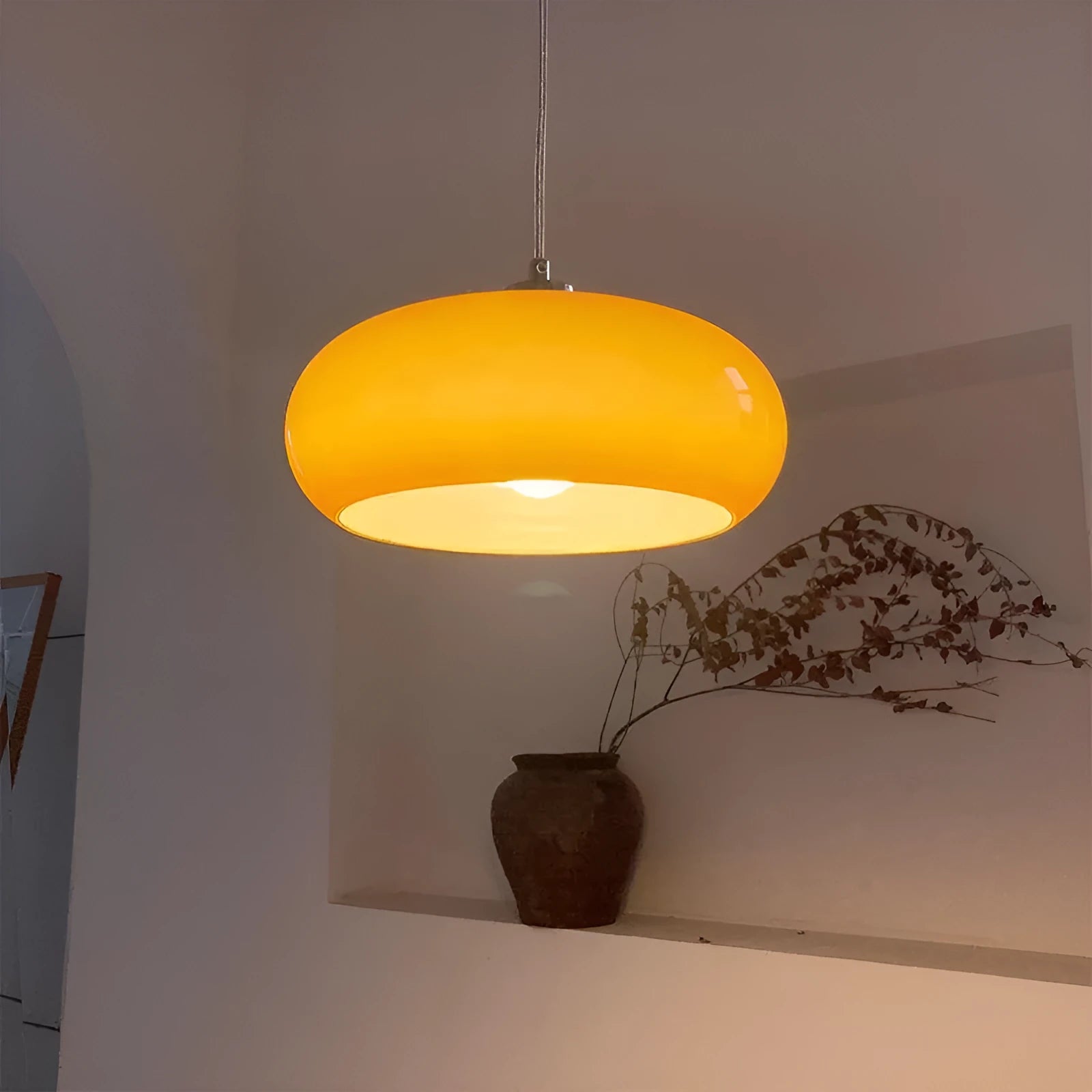 Bauhaus pendant light with three egg tart glass shades in milk white finish