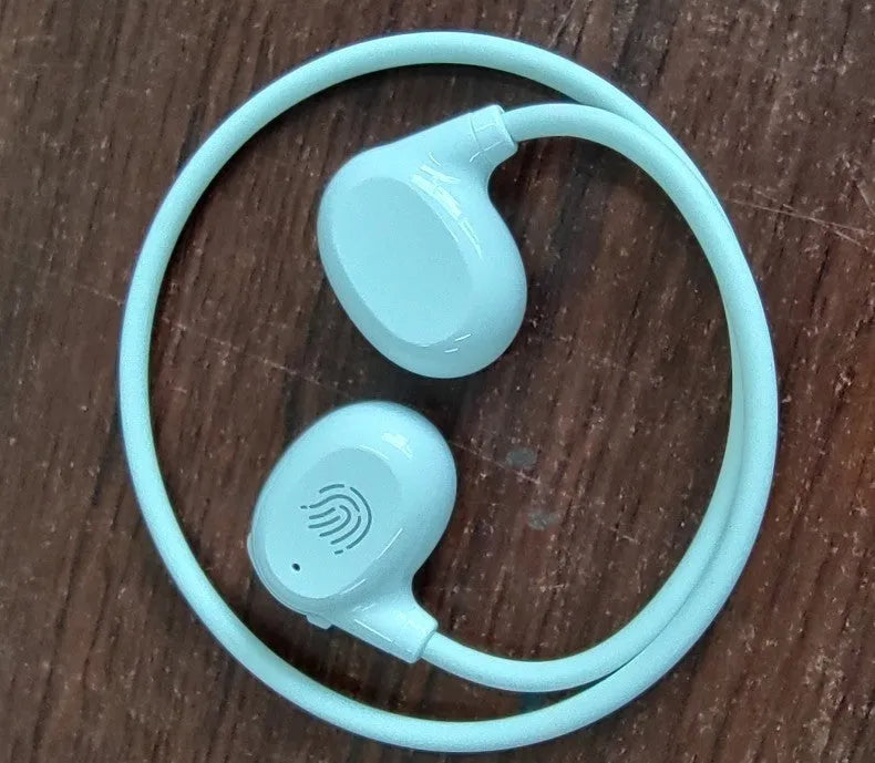 Ear hook OWS Bluetooth headset in black with compact ABS body and over-ear design