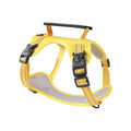 Adjustable polyester dog harness and lead set in multiple colours, shown on a dog, with front-chest attachment ring.