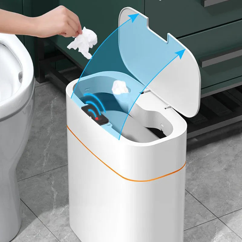 Smart trash can with automatic lid, ABS plastic, 13L size, in white colour