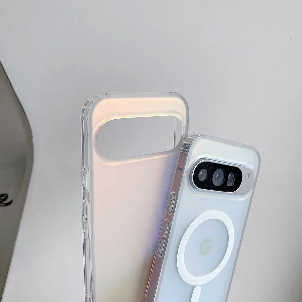 Laser matte frosted phone case for Google Pixel phones with colourful design and transparent colour