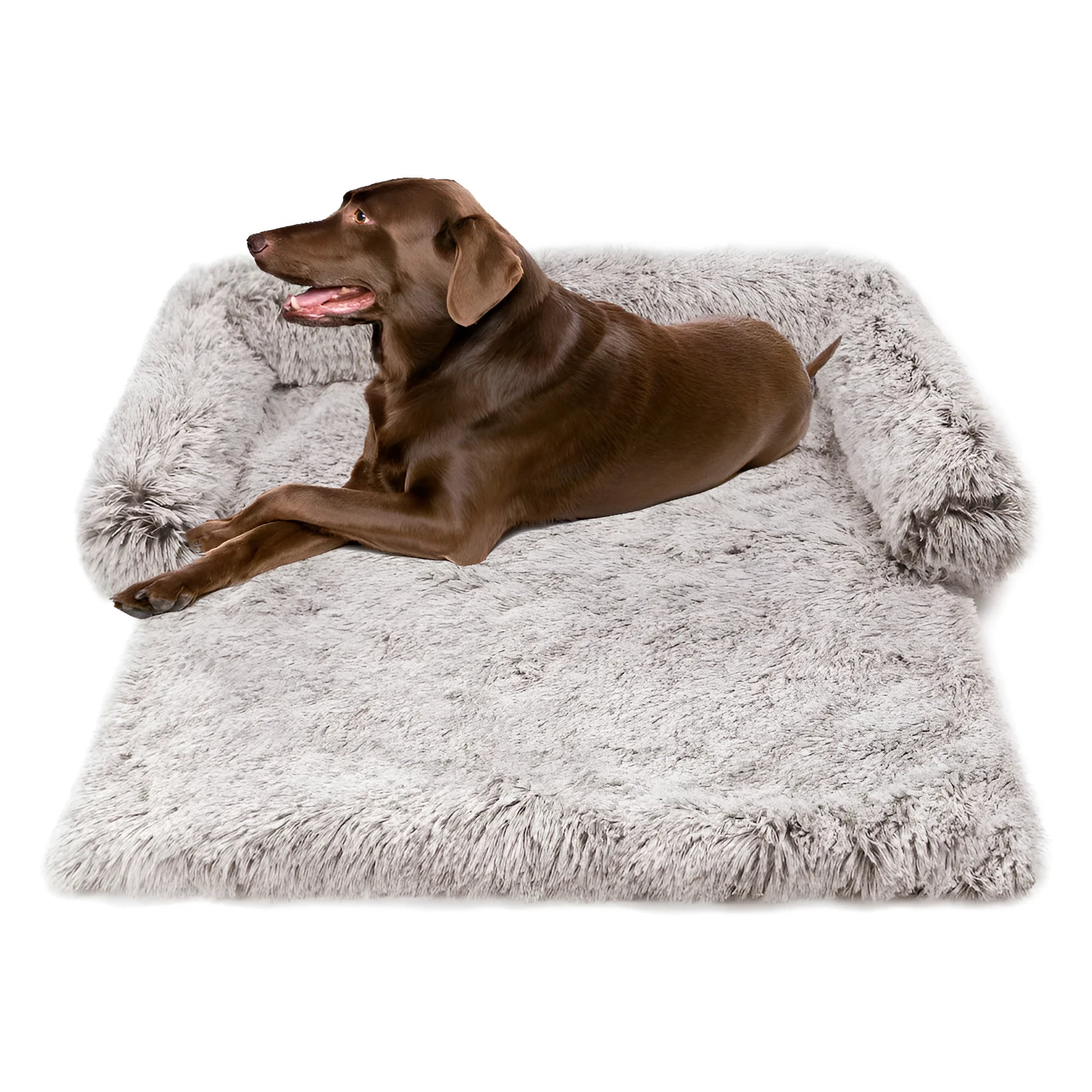 Plush kennel pet bed in grey with PP cotton fill, dual use as sofa bed for dogs and cats