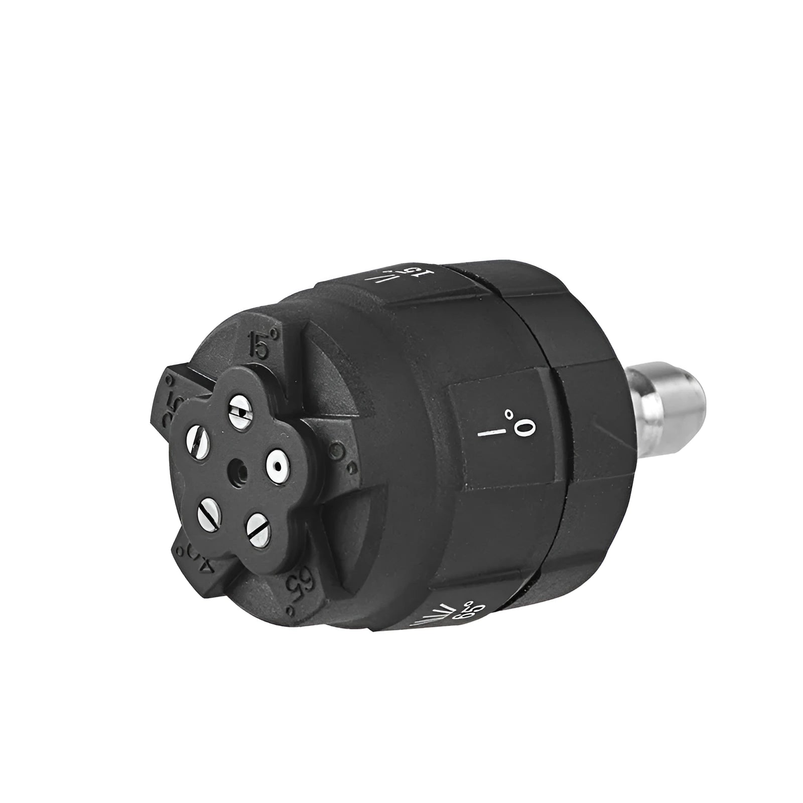 Multi-functional five-pattern spray nozzle for high-pressure water gun with rotating dial.