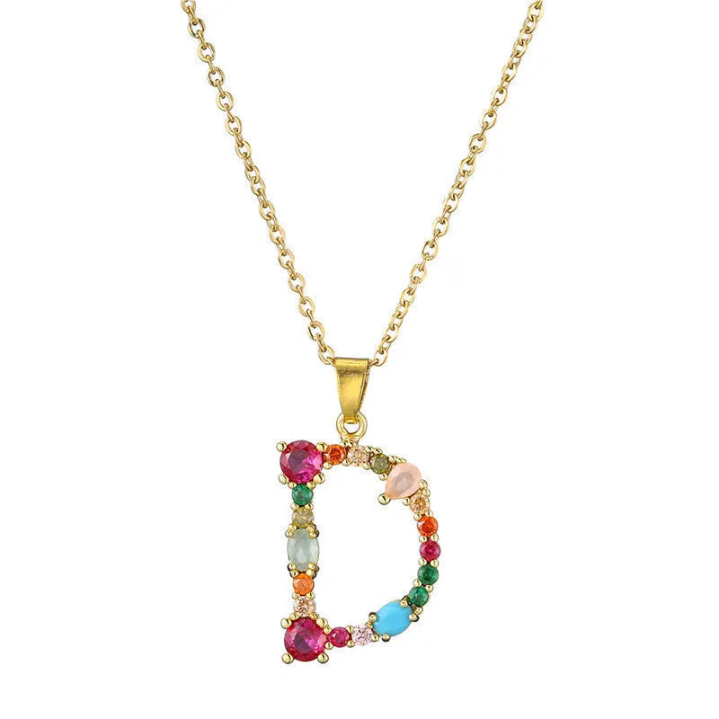Copper micro-set zirconium English letter initial pendant with matching chain, light luxury style