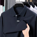 Men's asymmetric lapel polo shirt in pure cotton fabric, loose-fitting design