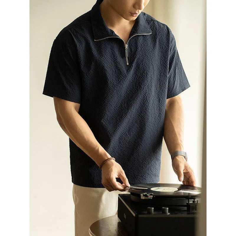 Men's loose fit ice silk short sleeve t-shirt in cedar green, showing casual style.