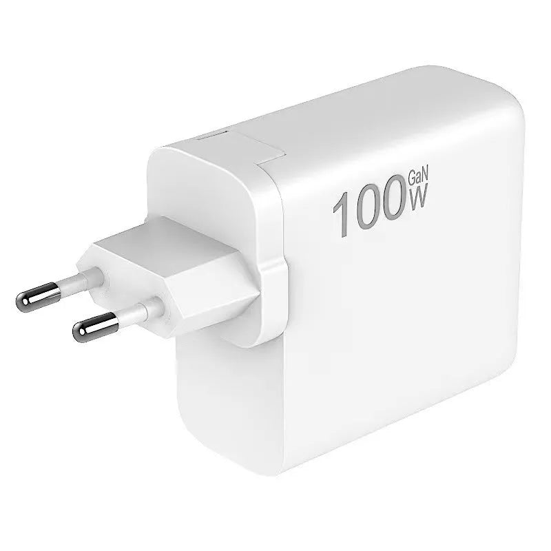 White 100W gallium nitride wall charger with Type-C and USB output, 20V5A max