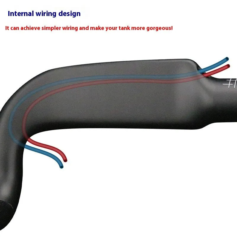 Carbon fiber road bicycle handle bar with a double line design, shown in red and black colour options.