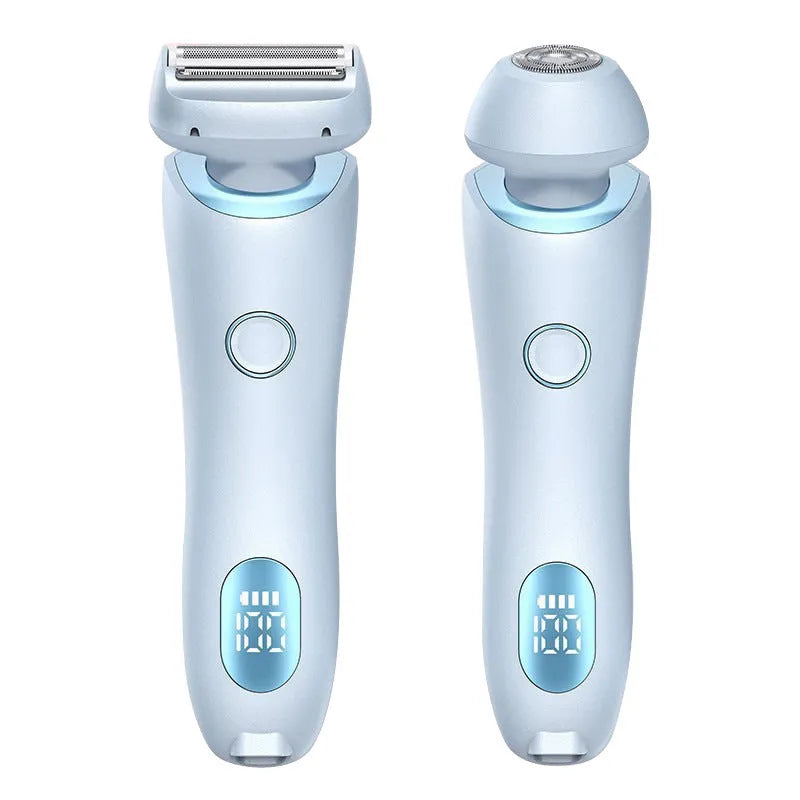 2-in-1 USB rechargeable electric shaver for women with square and round heads, pink colour, for whole body hair removal