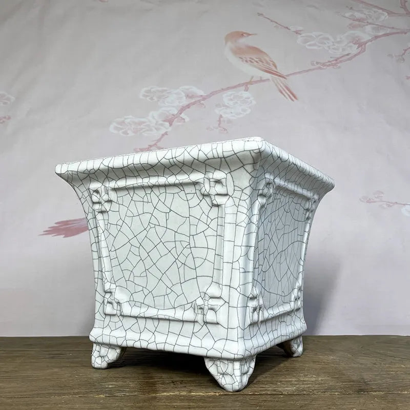 27cm ceramic square flower pot with retro red glaze changing finish for orchids