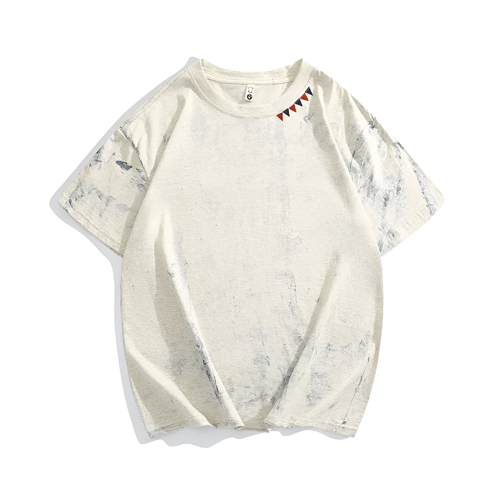 Grey tie dye printed t-shirt with short sleeves and round neck collar in loose fit