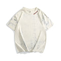 Grey tie dye printed t-shirt with short sleeves and round neck collar in loose fit