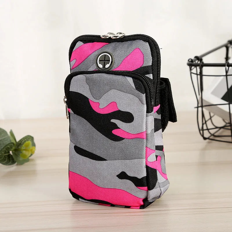 Camouflage water repellent running wrist bag for mobile phone with adjustable arm strap in seven colours