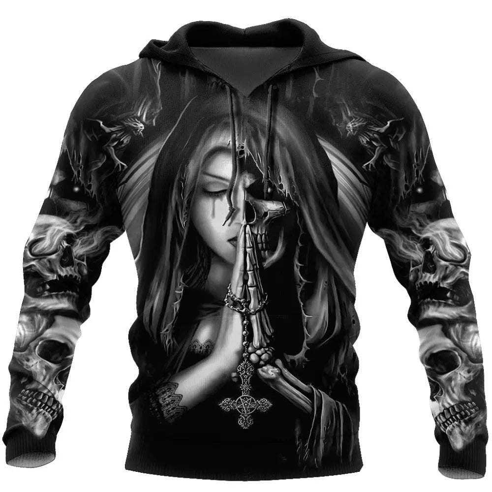 Halloween skull anime 3D hooded sweatshirt in casual style with long sleeves