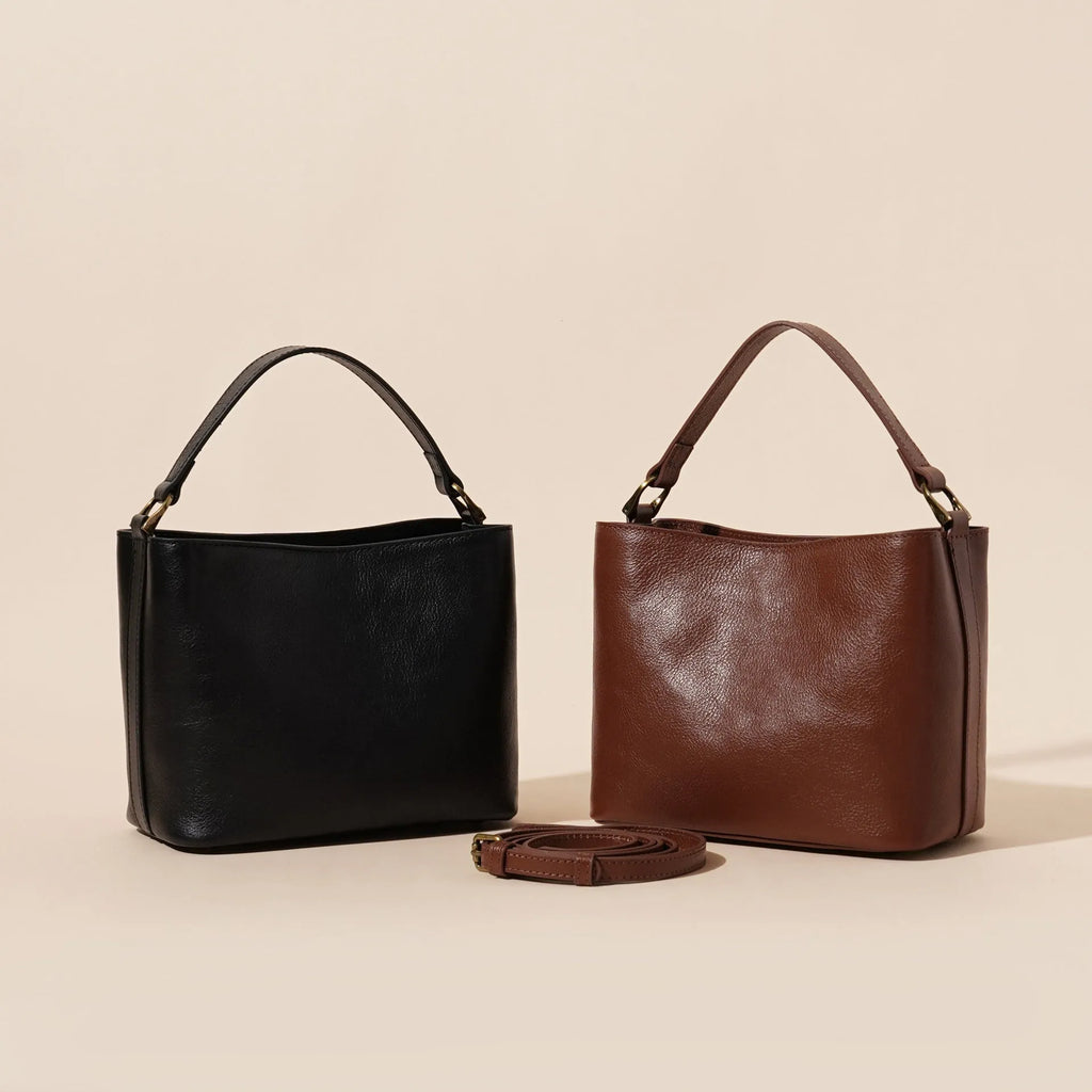 Sugar brown cowhide leather shoulder handbag, square vertical 22.5x12x17cm, single strap, sewing thread detail