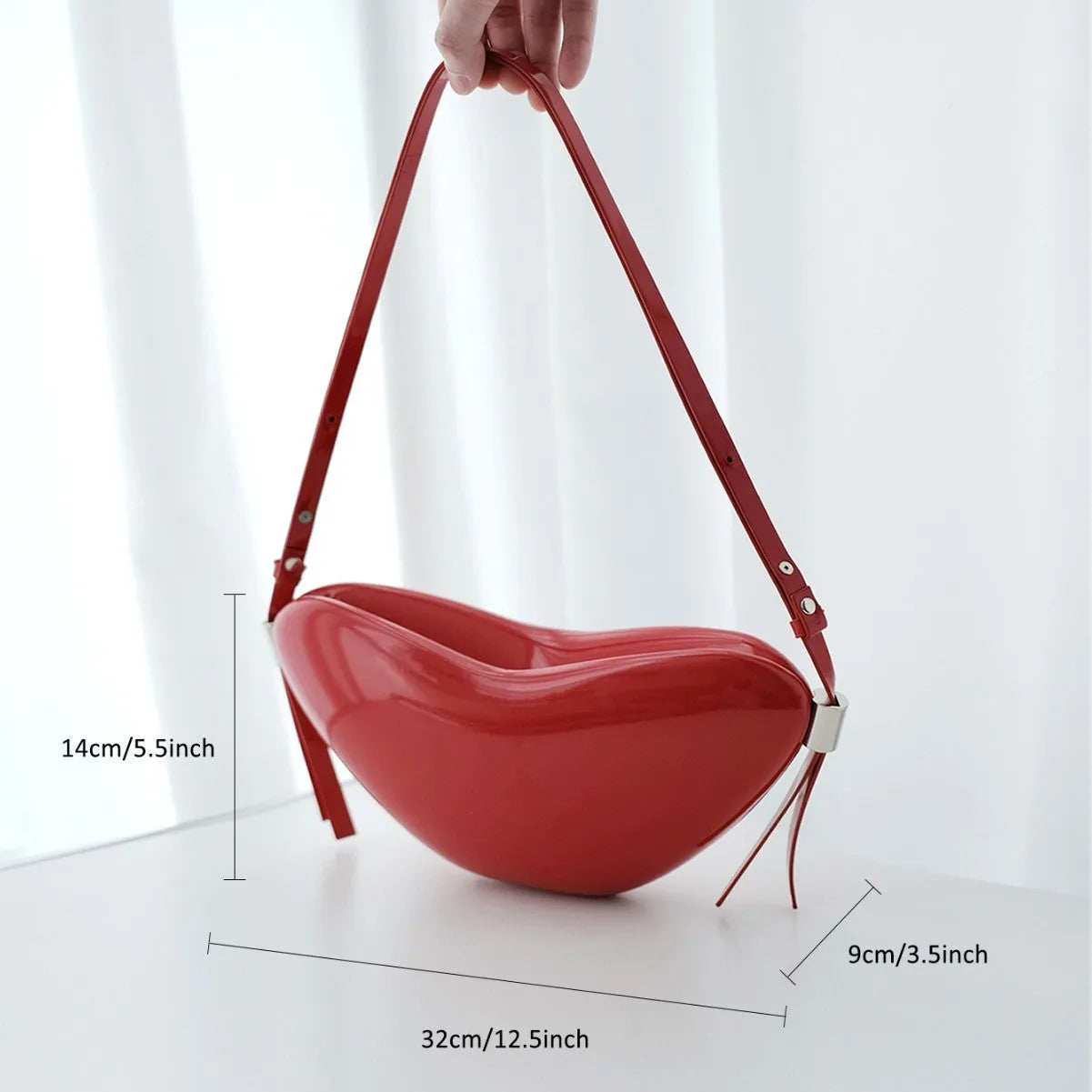 Red heart shape crossbody bag PU synthetic leather urban simplicity style single shoulder strap
