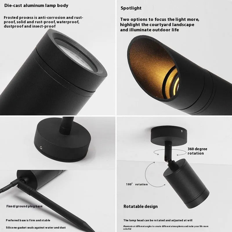 Aluminium outdoor ground lamp with LED light for garden or lawn.