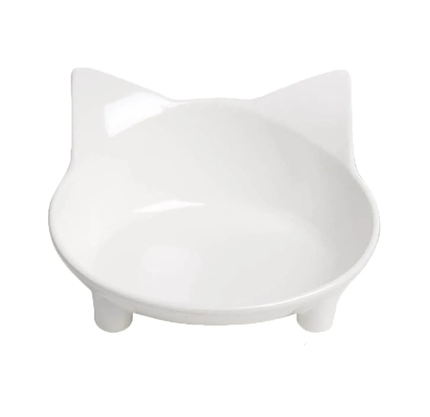 Shallow black melamine cat bowl with non-slip rubber base on a kitchen floor