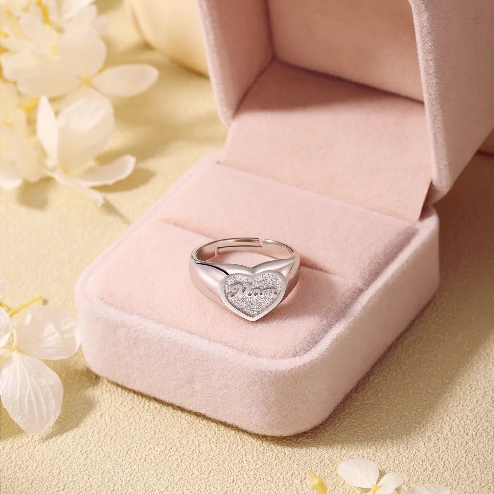 S925 sterling silver heart-shaped MOM open ring for women with adjustable fit