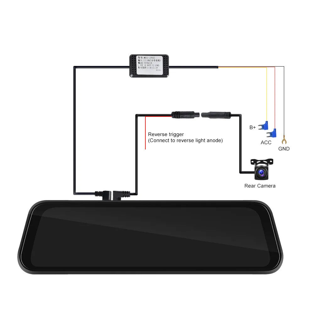9.66-inch car dashboard camera and in-mirror video player system with wide-angle lens.
