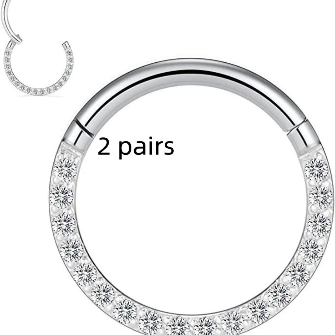 Stainless steel seamless nose ring with diamond detail in gold, rose gold and steel finishes