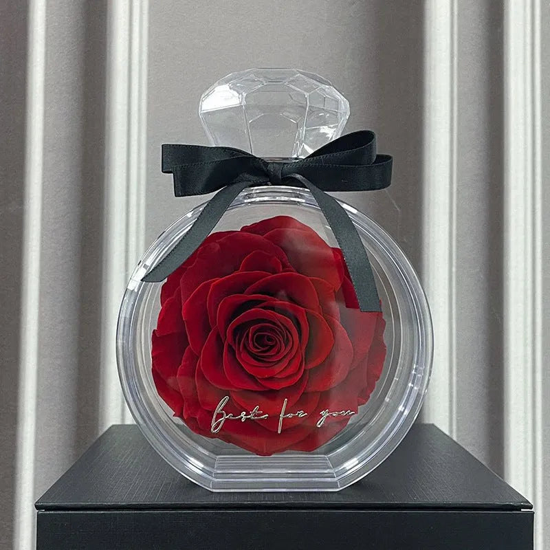 Dried flower gift box with transparent cover, natural eternal rose ornament, 10x6x14cm, available in multiple colours for home decor